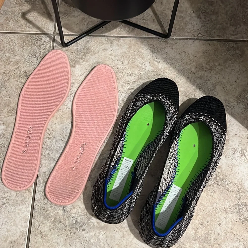 Rothy's Black & Cream Knit Ballet Flats